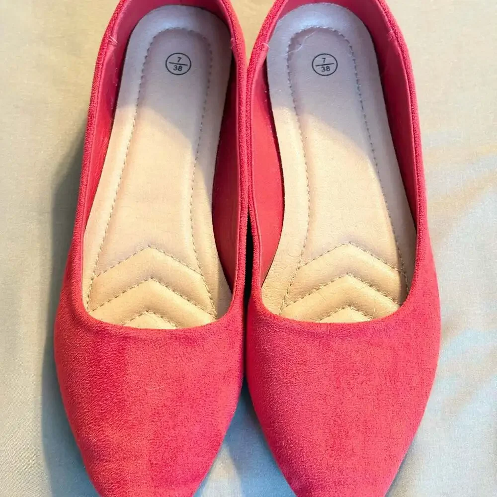 Unbranded Red Suede Pointed Toe Ballet Flats